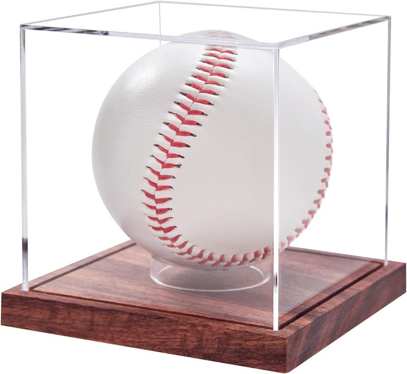 LiTY Baseball Display Case, No Assembly Required Clear Cube Tennis Ball Holder with Solid Wooden Base, Autograph Baseball Stand Box for Single Ball (1 Pack) - Image 1